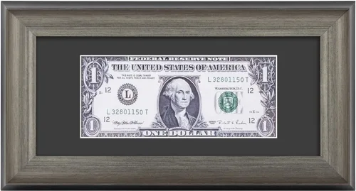 Vista 9 de Space Art Deco, Marco de billetes de dólar de 4 x 9 con paspartú, soporte de caballete para colgar de mesa o anillo en D, montaje en pared