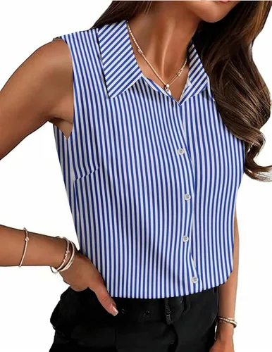 Vista 15 de HOTOUCH Blusa sin mangas con botones para mujer, cuello en V, casual, para negocios, informal, con cuello