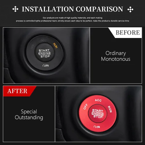Vista 2 de LECART Accesorios para Interior de Coche Rojo Botón de Arranque y Parada del Motor Adhesivos de Cubierta Compatible con Jeep Wrangler JL JLU