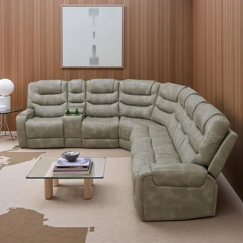 Vista 7 de Conjunto de muebles para sala de estar, juego de sofá reclinable con alimentación, sillones reclinables de cuero de aire con puertos USB Gris