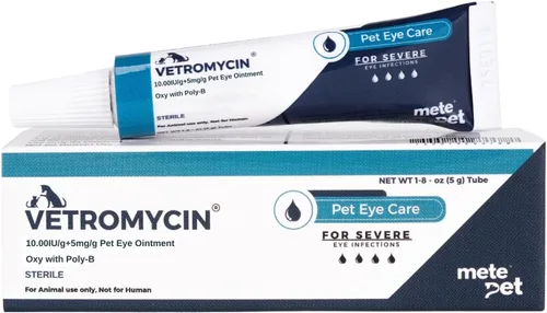 Vetromycin ungüento para ojos para mascotas para perros y gatos 1/8 oz /5 gr, 1 tubo - Cuidado diario suave de los ojos, fácil aplicación tópica
