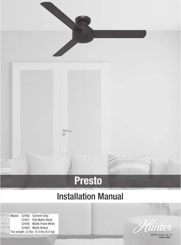 Vista 15 de Hunter - Presto - Ventilador de techo de perfil bajo para interiores, control de pared, 52 pulgadas, gris paloma, estilo casual, ventiladores