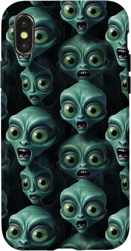 Vista 4 de iPhone 14 Trippy Green Cool Alien Funny Party Faces Outer Space Aliens Case