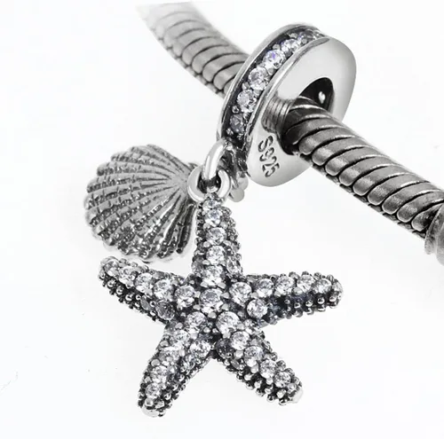 Vista 4 de Abalorio de plata de ley 925 con diseño de estrella de mar del océano y mar con diseño de estrella de estrella de aniversario para pulsera Pandora