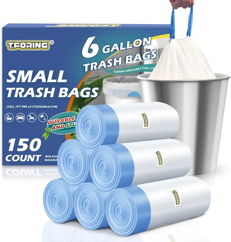 Vista 14 de Bolsas de basura de cocina altas de 13 galones T.FORING - 110 unidades de bolsas de basura transparentes de plástico sin perfume, bolsas de basura