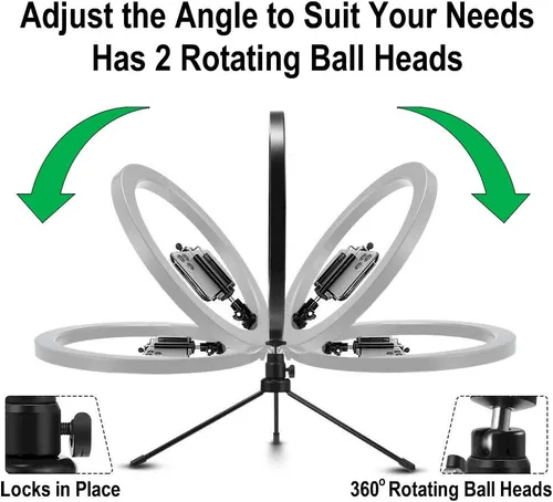 Vista 4 de DaVoice Anillo de luz de escritorio de 10" con 3 modos de luz para reuniones de Zoom, con soporte, soporte para teléfono, alimentado por USB