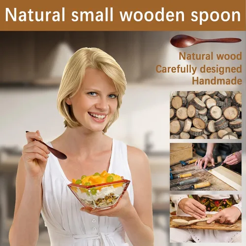 Vista 3 de 7 cucharas de madera pequeñas de 5.78 pulgadas para comer, miel, té, tarro y condimento, cucharadita de miel de madera para café, cucharas de madera