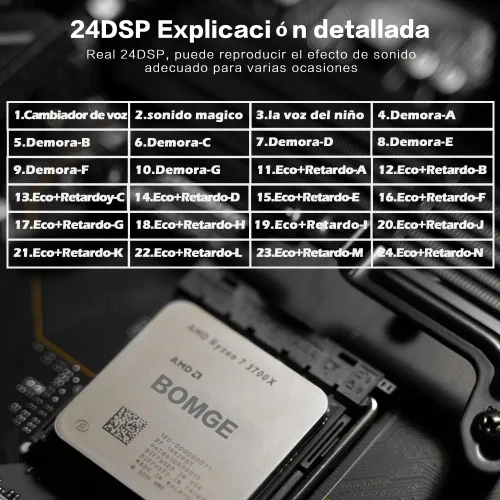 Vista 9 de BOMGE Consola mezcladora de sonido mini DJ Audio de 6 canales con interfaz USB, Bluetooth, grabación estéreo, alimentación fantasma de 48 V, 24