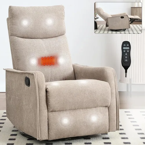 Vista 12 de Silla reclinable giratoria para adultos, masaje y calor, tela, azul