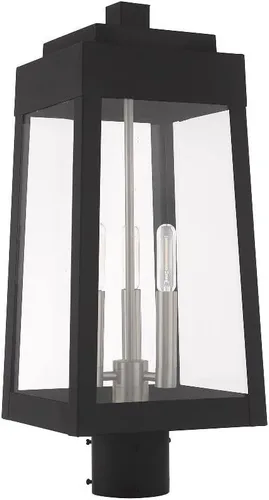 Vista 2 de Livex Lighting 20856-07 Oslo - Linterna de poste superior de tres luces para exteriores, acabado de bronce con cristal transparente de 20.38 pulgadas