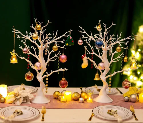 Vista 15 de Sziqiqi Árbol artificial blanco para centro de mesa de árbol para bodas, Navidad, fiesta de cumpleaños, hogar, decoración interior y exterior, 23