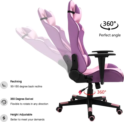 Vista 66 de Modern-Depo Black Virgo Zodiac - Silla de juegos con diseño ergonómico, giratorio y reclinable ajustable, capacidad de carga de 330 libras