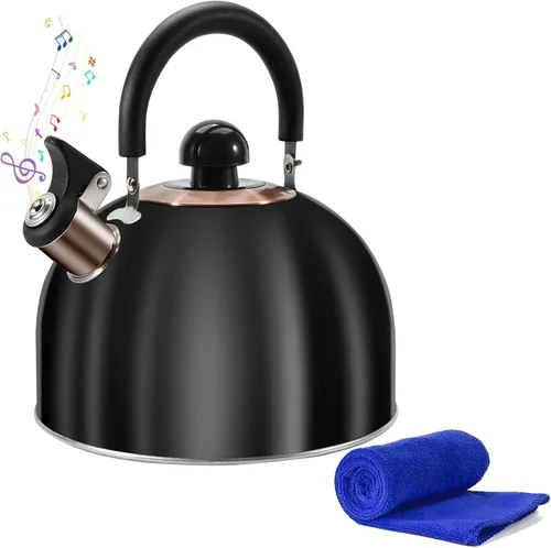 Hervidor de Té, Hervidor de Té Silbante para Estufa de 2.6 Cuartos, Teteras para Estufa de Acero Inoxidable Grado Alimentario, Mango con Patrón de