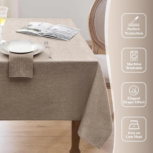 Vista 7 de Softalker Mantel rectangular con textura de lino, mantel de arpillera impermeable, lavable, resistente a las manchas, sin arrugas, para cocina