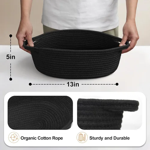 Vista 2 de MEGASKET Cesta tejida negra, cesta de juguetes linda para perros de 13" x 9" x 5", caja de almacenamiento de cuerda de algodón suave, cubo