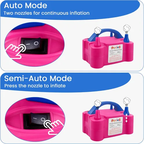 Vista 7 de PCFING Balloon Pump Electric, Portable Balloons Inflator Blower Machine with Balloon Tie Tool & Dual Nozzle