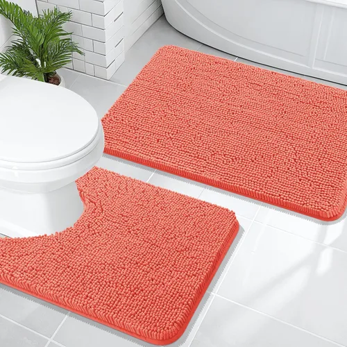 Vista 210 de OLANLY Juego de 2 alfombras de baño de felpilla suave y absorbente, antideslizantes, de secado rápido, lavables a máquina, accesorios de decoración