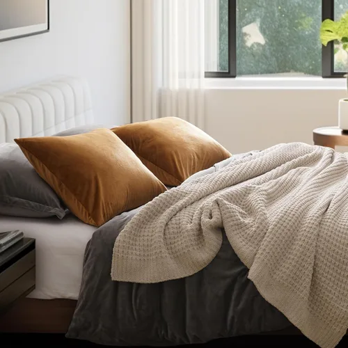 Vista 5 de PHF Fundas de almohada de terciopelo súper suaves tamaño estándar, sin relleno, paquete de 2 fundas de almohada lujosas y acogedoras con cierre