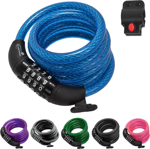 Vista 7 de Lumintrail Combinación de cable de bloqueo de bicicleta para accesorios de bicicleta, cerraduras de bicicleta de 10 pies, resistentes, antirrobo