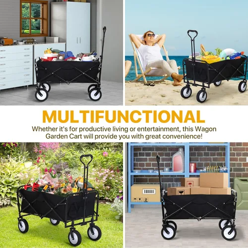 Vista 6 de Carrito plegable para camping, jardín, comestibles, playa, carrito de utilidad portátil resistente con 4 ruedas universales y mango ajustable