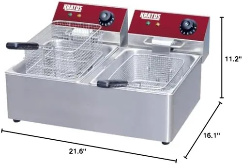 Vista 8 de Kratos Freidora eléctrica comercial para encimera, freidora de tanque doble con canastas, freidora de acero inoxidable para restaurantes y soportes