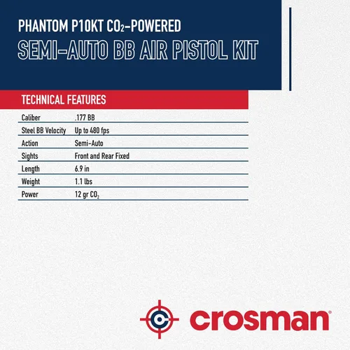 Vista 7 de Crosman Phantom P10KT Kit de pistola de aire BB semiautomática con CO2