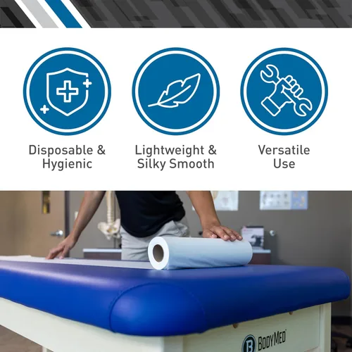 Vista 2 de BodyMed Rollos de papel para reposacabezas prémium para mesa de examen quiropráctico, blanco liso, 8.5 pulgadas x 225 pies, 25 rollos – Rollos