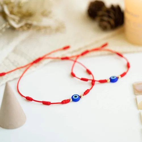 Vista 3 de PPJew Pulsera de 7 nudos contra el mal de ojo, pulseras de cuerda roja, protección para mamá y yo, conjunto de pulseras a juego de amuleto