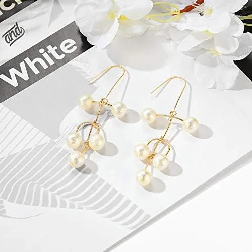 Vista 4 de Earrings,plplaaoo Earring Pendants for Women,Artificial Pearl Decoration Womens Earrings,Delicate Elegant Dangle Earrings for Women, Earrings