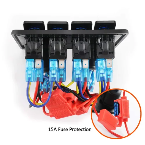 Vista 6 de Panel FXC impermeable, con ranura de doble puerto USB, fusibles de 4.2 A, visualización digital de voltaje, toma de encendedor y 4, 6 u 8 tipos