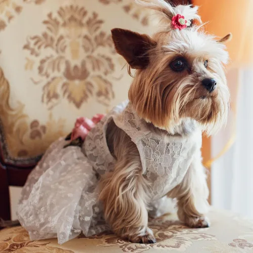Vista 4 de Fitwarm Vestido de boda de lujo con encaje rosa para perro, ropa formal, talla M