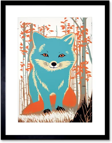 Artery8 Cute Blue Fox Forest Glade Landscape Bright Woodland Baby Animal Kids Bedroom Artwork Framed Wall Art Print 12X16 Inch