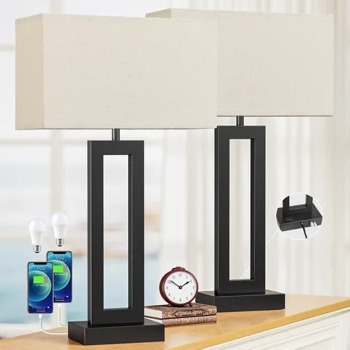 Vista 18 de Seealle Lámparas de sala de estar de 22 pulgadas de alto para mesitas de noche, lámpara de noche táctil con USB C+A, lámparas de dormitorio