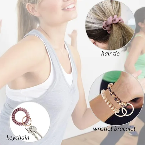 Vista 3 de BIHRTC 6 piezas Pulsera de espiral flexible con resorte, llavero en forma de espiral, pulsera elástica y estirable para muñeca, llavero