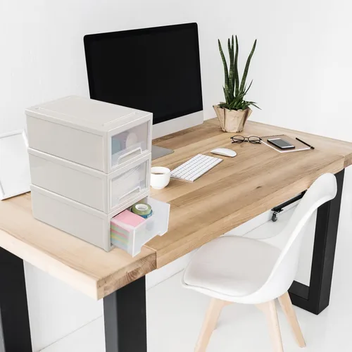 Vista 7 de Paquete de 3 cajones de almacenamiento de plástico, unidad apilable con cajón deslizante, F