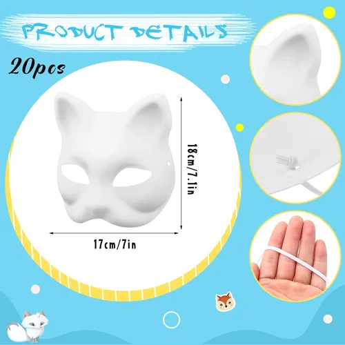 Vista 3 de Honoson 20 máscaras de gato blancas en blanco para mascarada, Halloween, cosplay, fiestas, accesorios de disfraces