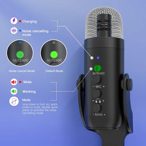 Vista 4 de ZealSound Micrófono Inalámbrico, Micrófono USB para iPhone PC iPad Teléfono Android - Micrófonos Inalámbricos con Silencio Eco Monitor Volumen