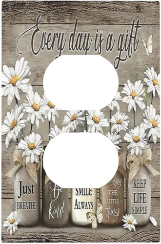 Vista 176 de Placa de Pared en Blanco de 1-Gang Sin Dispositivo Beige Lindo Vintage Boho de los 70s Hongo Fungus Planta Floral Botánica Libélula Interruptor