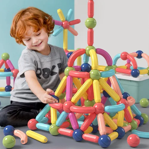 BAKAM Bloques de construcción magnéticos para niños de 4 a 8 años, juguetes de construcción STEM para niños y niñas, juego de palos y bolas