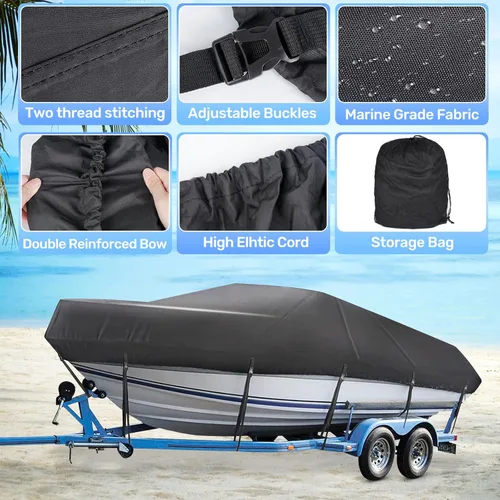 Vista 3 de Mancro - Funda para barco de 16 pies a 18.5 pies, fundas resistentes para lanchas de lubina, V-Hull, Tri-Hull, Runabout, lanchas de pesca, funda