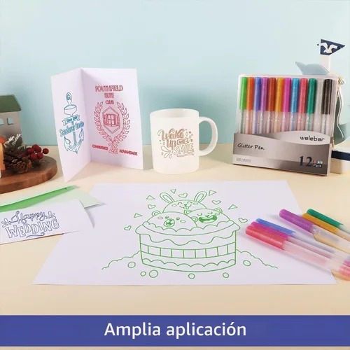 Vista 6 de Juego de bolígrafos de gel con purpurina compatible con Cricut Maker 3/Maker 4/Maker/Explore 3/4/Air 2/Air, juego de 12 bolígrafos de punta media 12