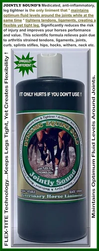 JOINTLY SOUND - Linimento de caballo veterinario con tecnología Flex-Tite. Producto único para apretar pero crea patas flexibles. Mantiene niveles