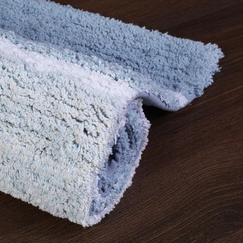 Vista 4 de Ramanta Home Juego de 2 alfombras de baño acolchadas a rayas 100% algodón, color azul y blanco, antideslizantes, absorbentes, súper suaves