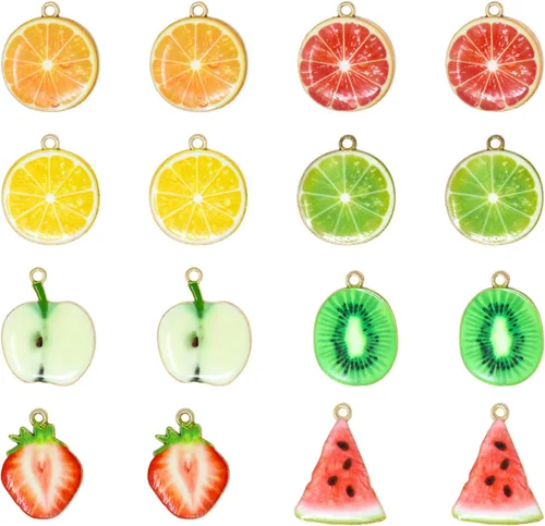 Honbay 32 dijes esmaltados de frutas para aretes, collares, pulseras, llaveros, joyería y manualidades (8 estilos)