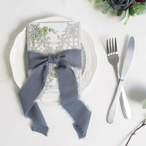 Vista 4 de MEEDEE Cinta de gasa azul oscuro de 2 pulgadas, cinta deshilachada de gasa azul polvoriento para manualidades, cintas de gasa de seda para envolver