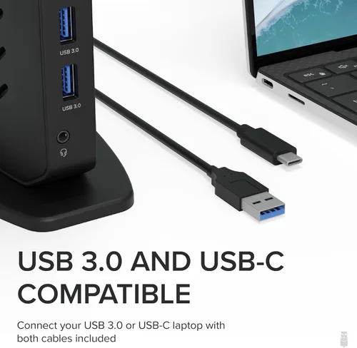 Vista 3 de Plugable Estación de acoplamiento dual DisplayPort y HDMI - Dock USB 3.0 y USB-C para portátil para monitores duales, DisplayLink, Mac
