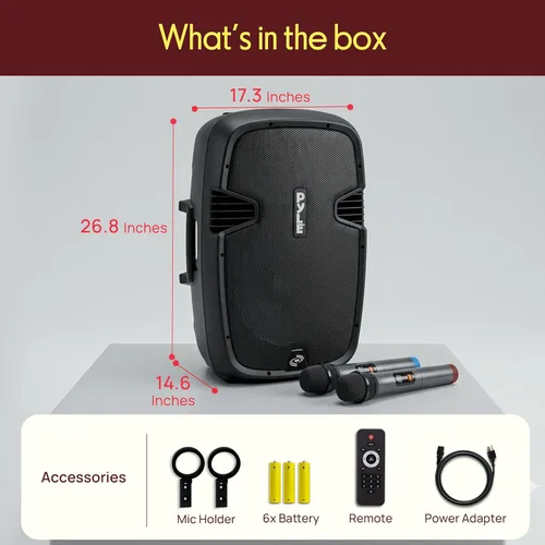 Vista 7 de Sistema de altavoces portátil para karaoke Pyle PA - Altavoz activo alimentado de 1600W compatible con Bluetooth, batería recargable, ruedas