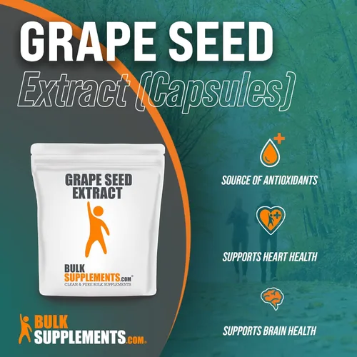 Vista 3 de BulkSupplements. com Cápsulas de extracto de semilla de uva - Suplementos herbarios, suplemento antioxidante - 1 cápsula de semilla de uva (200 mg)