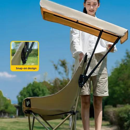 Vista 5 de AMONIDA Portable High Back Folding Chair with Shade Canopy for Camping Beach Fishing, Lightweight Steel Frame Khaki