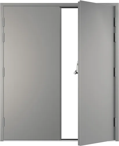 Vista 6 de VIZ-PRO Puerta de salida contra incendios de montaje rápido (doble) con barra de pánico, gris lado derecho hoja activa hacia afuera